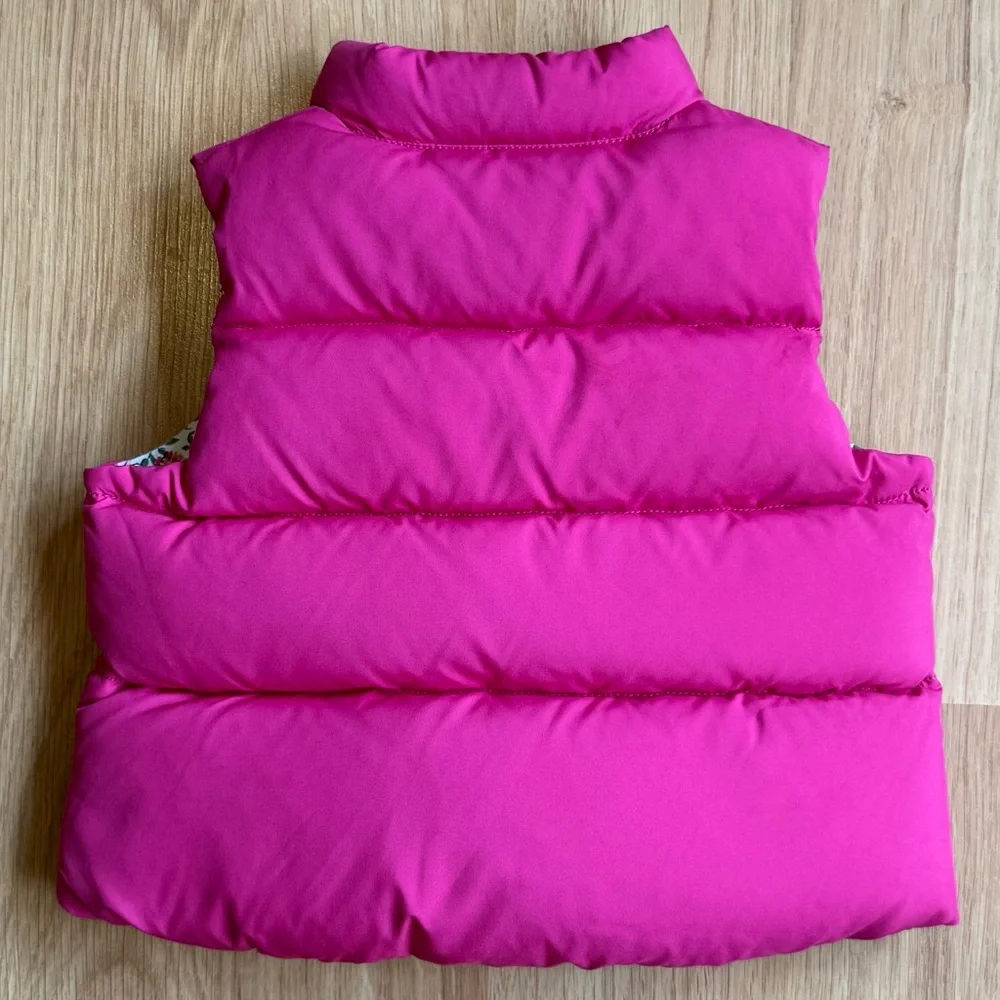 EUC Ralph Lauren Baby Girl Down Filled Puffer Vest-Pink + Colorful Floral Lining